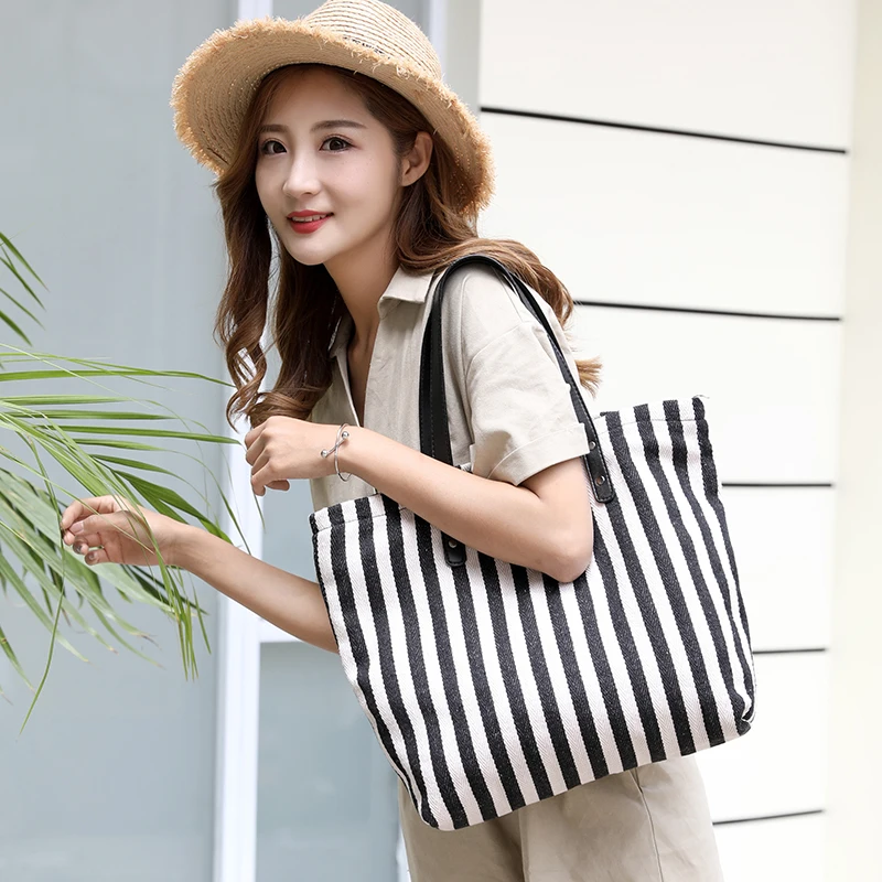 Сумка женская из холщовой ткани в полоску вместительная 2018 | Багаж и сумки