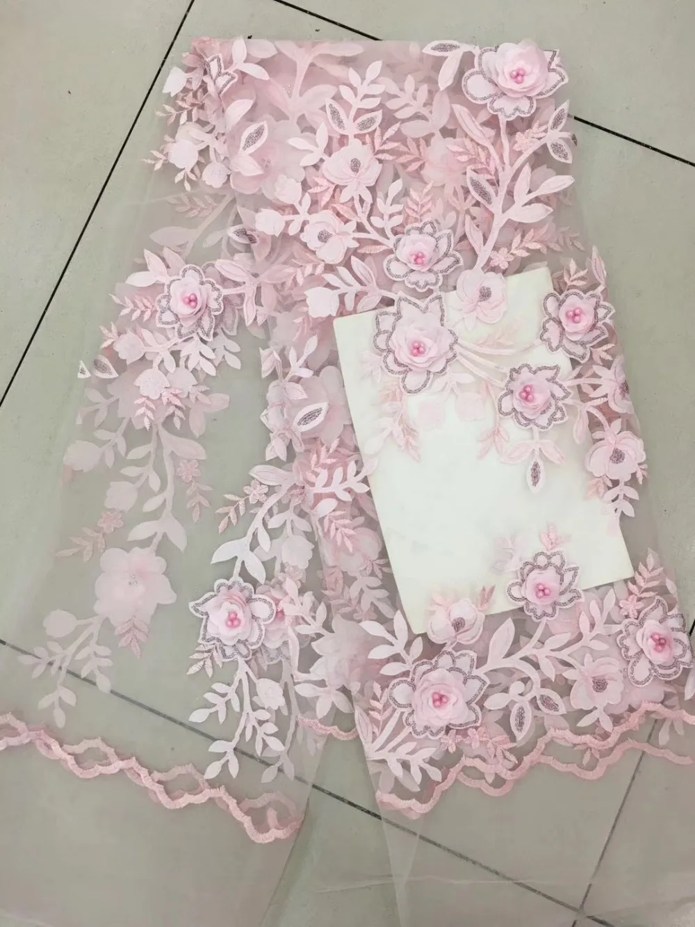 

High Quality Lace Fabric Apliques Bridal Lace,Latest Bead Sequins French Lace Fabric In 7 Color,3D Flower Lace Wedding Dresses