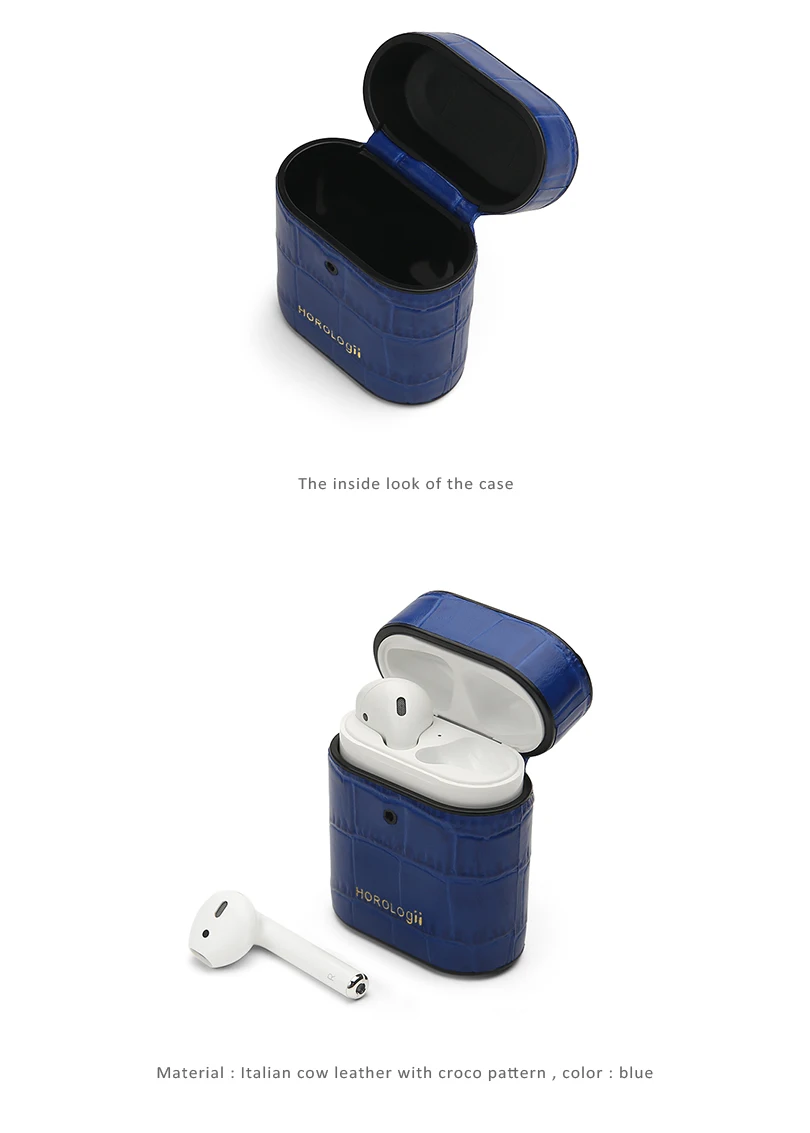 Horologii пользовательское имя бесплатно итальянская кожа синий узор croco для apple AirPods чехол Прямая поставка подарочная упаковка
