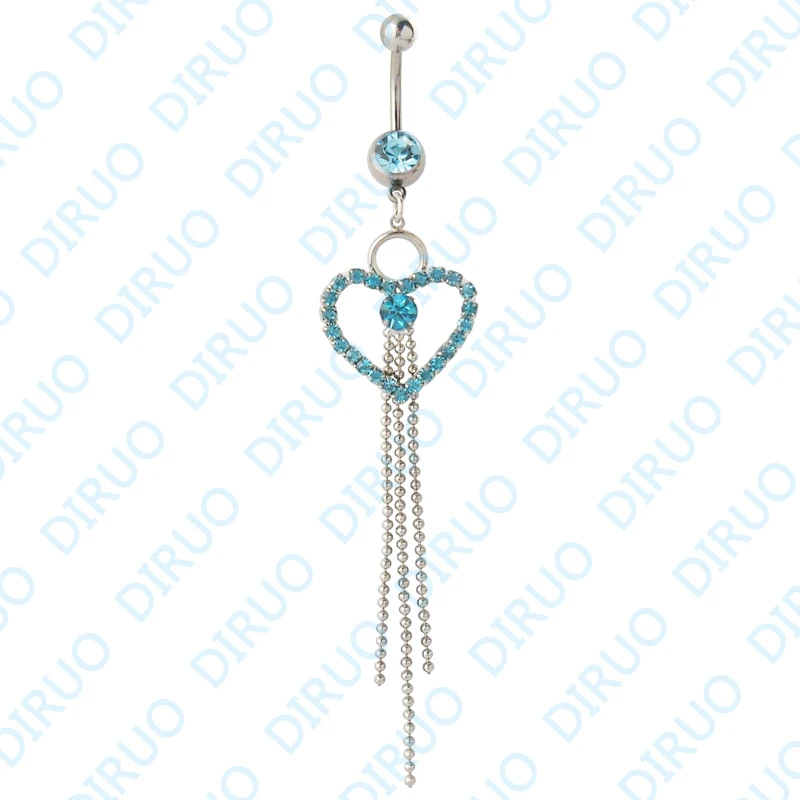 Оптовая продажа большое сердце Длинная кисточка болтающееся кольцо пупка для