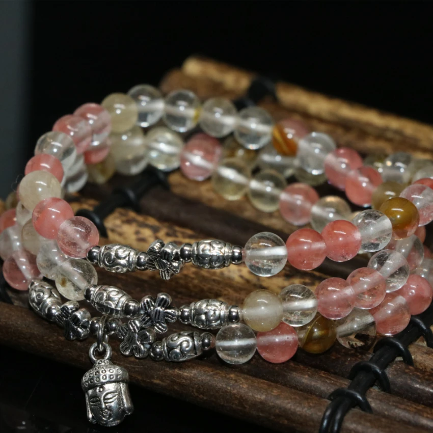 

Hot sale new fashion popular charming multicolor quartz 6mm round beads multilayer bracelet watermelon stone jewelry B2260