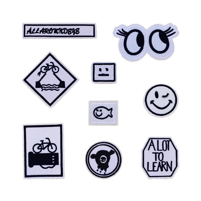 Новые черно белые глаза улыбка школьные нашивки Железный На или пришить Ткань