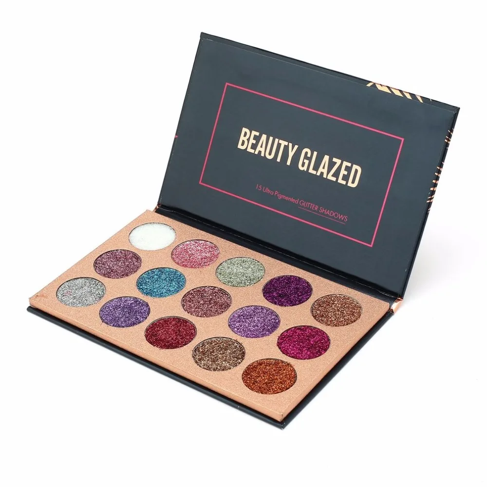 Портативная палитра теней для век BEAUTY GLAZED 15 ультрапигментированных с блеском