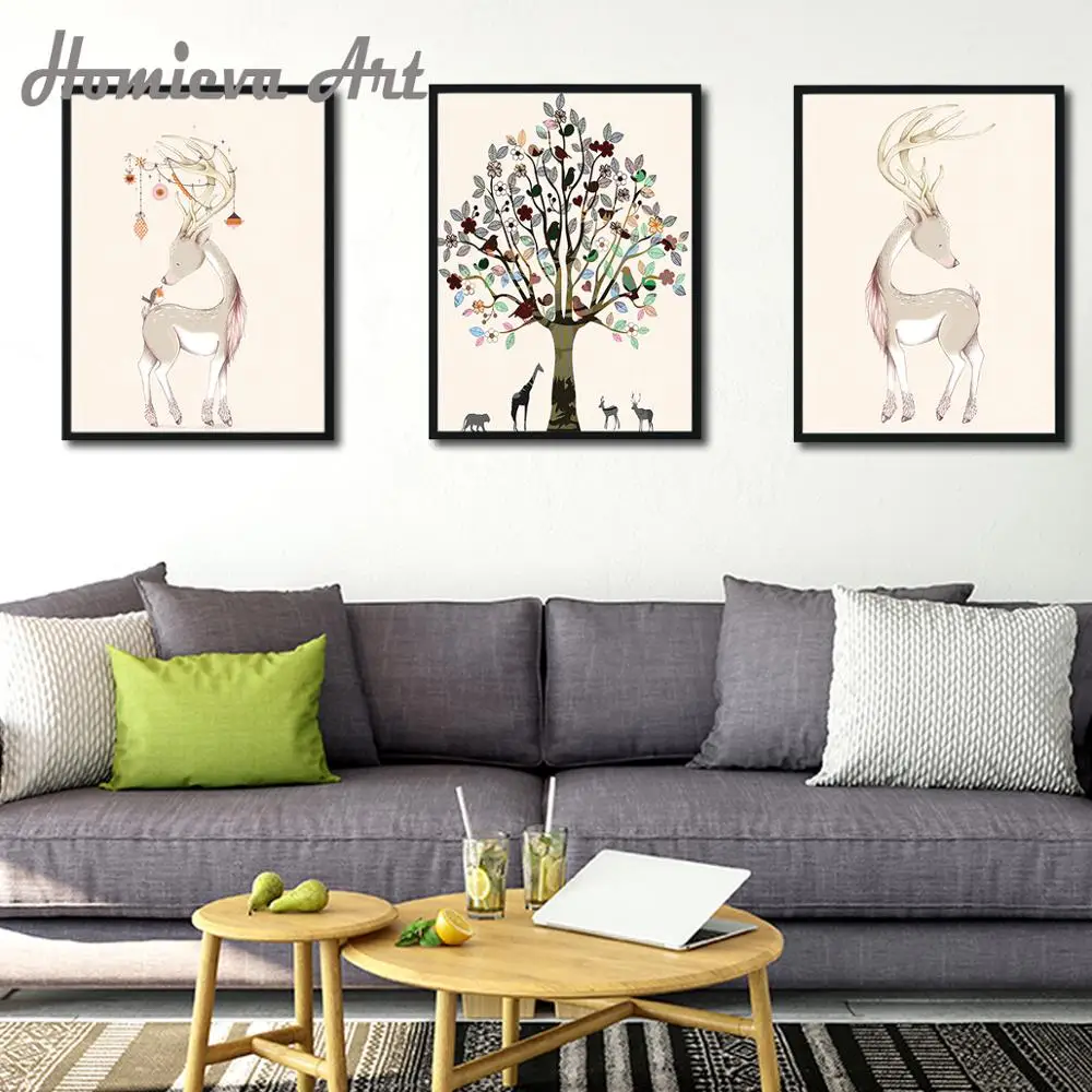Скандинавское Искусство Декор лося животное плакат холст и красочное Цветочное