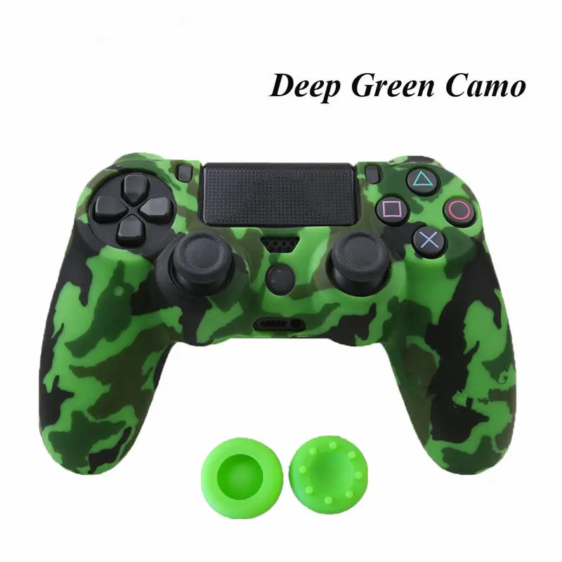 Deep Green Camo Многоцветный Стильный силиконовый защитный чехол для джойстика чехол+ 2 джойстика крышка для PS 4 PS4 Slim PRO Аксессуары для контроллера - Цвет: Deep Green Camo