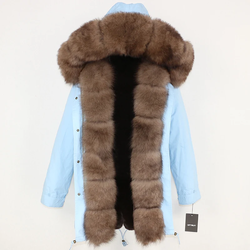 light blue brown OFTBUY пальто с натуральным мехом зимняя куртка женская длинная парка воротник из натурального Лисьего меха Толстая теплая брендовая Роскошная Съемная уличная одежда - Цвет: light blue brown