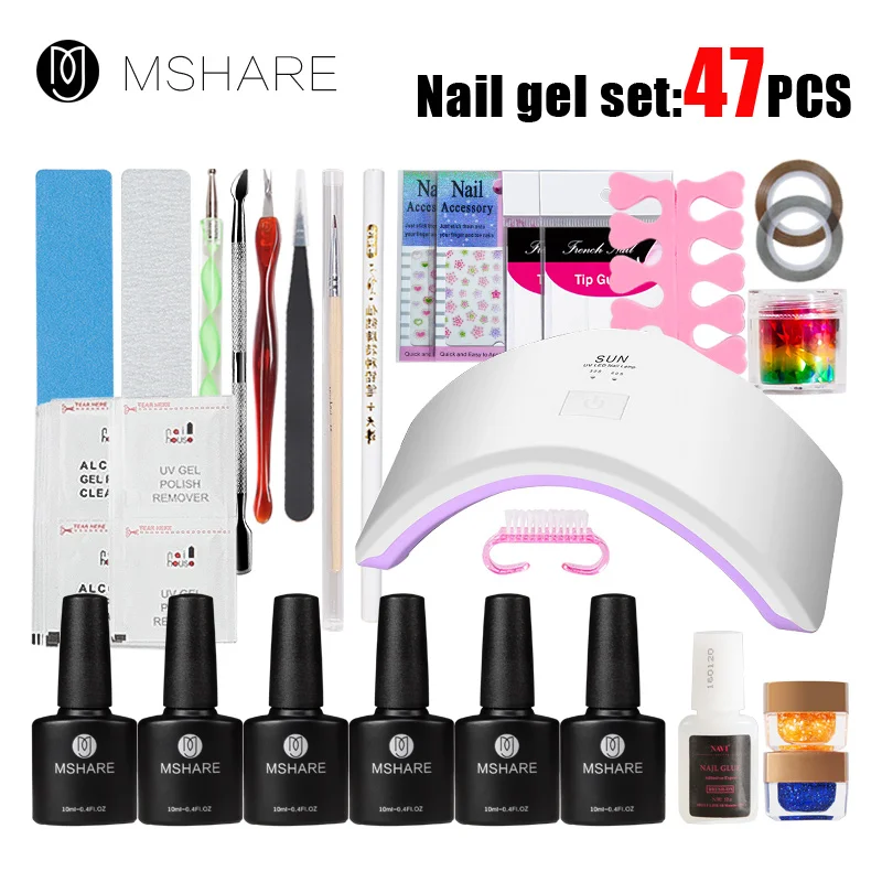 Mshare 47 шт. UV LED 18 Вт Маникюр Инструмент гель УФ-лампы светодиодные лампы ногтей