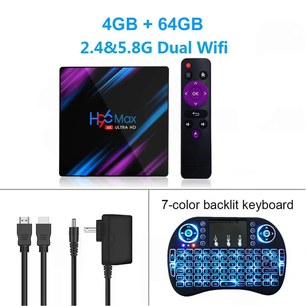 Android 9,0 tv Box H96 MAX Rockchip RK3318 4 Гб ОЗУ 32 Гб 64 Гб ПЗУ 4K Netflix Youtube потоковый медиаплеер LEMADO Smart tv Box - Цвет: 4G 64G backlit i8