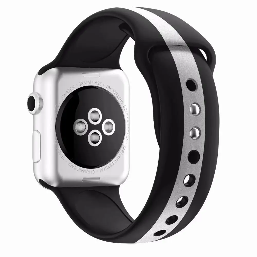 Ремешок для Apple Watch 4 серии 4 3 2 1 44 мм 40 мм 42 мм 38 мм Браслет спортивная мягкая силиконовая лента браслет для iWatch 4 3 - Цвет ремешка: black silver black