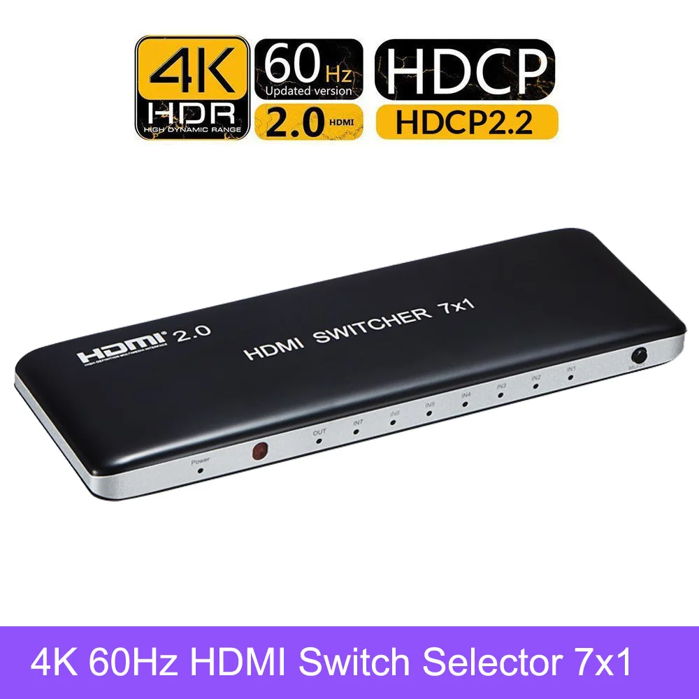 4K 60HZ HDMI коммутатор 7 портов 7X1 4x1 2 0 распределитель коробка с ИК беспроводной