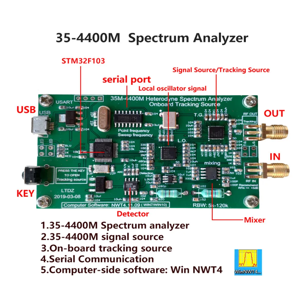 Анализатор спектра USB LTDZ_35-4400M_Spectrum источник сигнала с отслеживанием источника модуль радиочастотный домен анализа инструмента