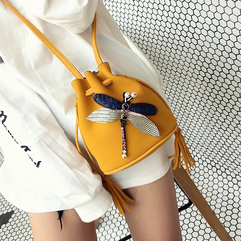 Lanso мода сумка-мешок стрекоза Дизайн женский Сумки на плечо высокое качество кожа