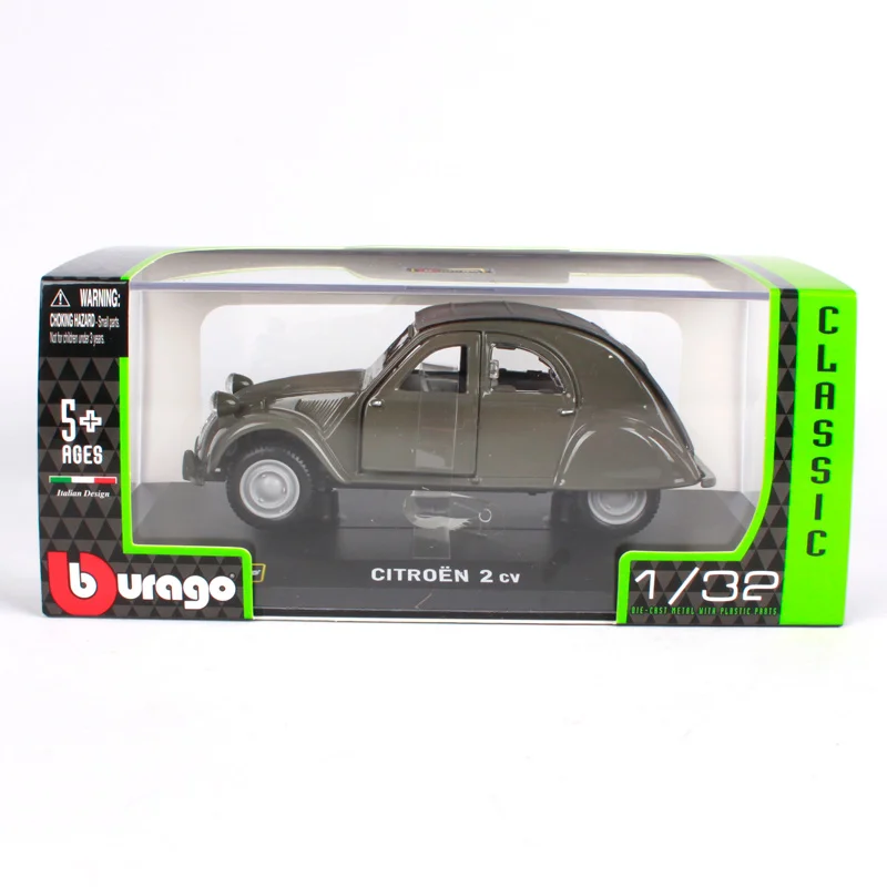 Bburago 1:32 винтажный 1952 Citroen 2cv серый автомобиль литье под давлением с базой открытые