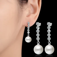 new arrival fashion silver color stud earrings for women sweet temperament shiny cz pearl flower long earrings jewelry gifts