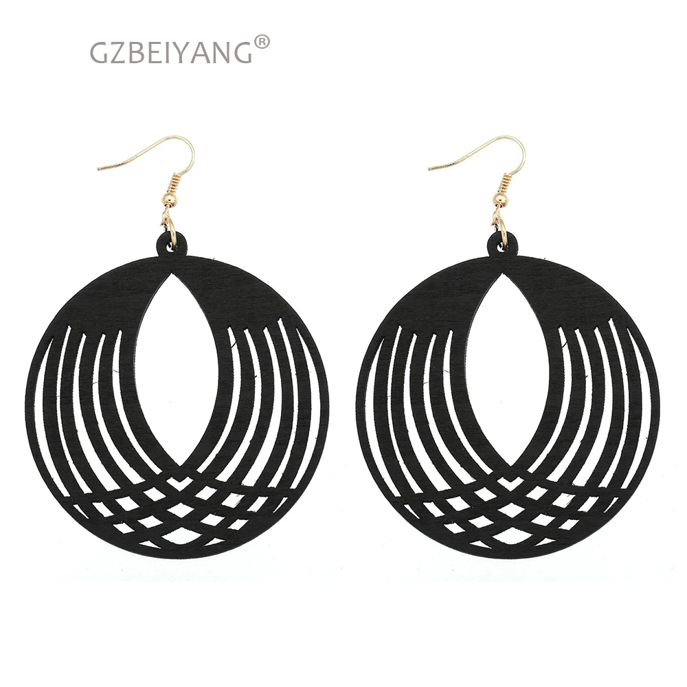GZBEIYANG Африканский этнический деревянный дизайн круглые открытые серьги с