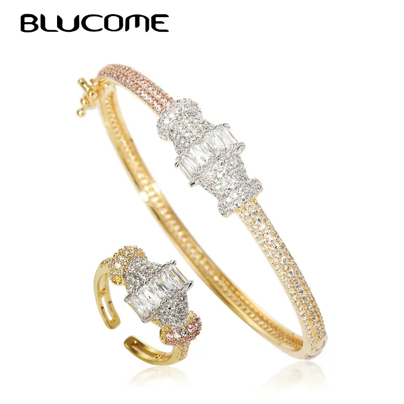 Женский Классический ювелирный комплект Blucome трехцветный из браслета и кольца
