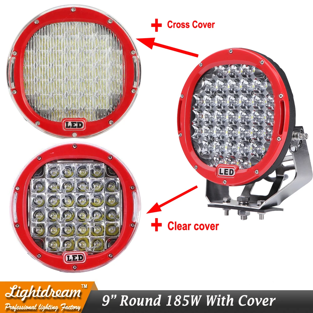 

9inch 185W Round 37Leds 4x4 Offroad Light 12V Led Driving Work Light For Truck Boat 4WD SUV ATV CAR 12V 24V External Lights x1pc