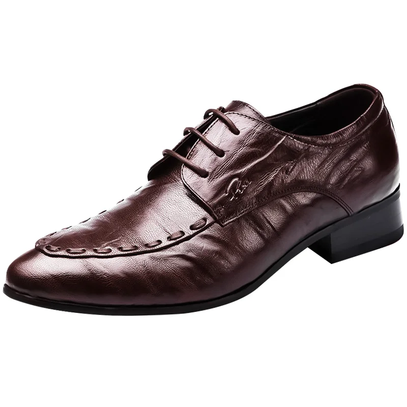 

Formal Suit Shoes Lace Flat heel Genuine leather Fashion Wedding Party Dress Shoes Men