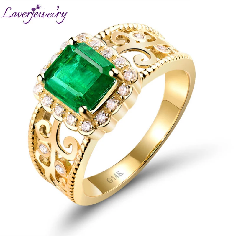 Женское кольцо с изумрудом LOVERJEWELRY 6x8 мм натуральное самоцветом и бриллиантами 14K