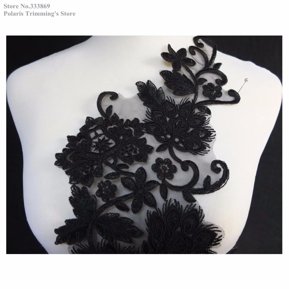 New Black Flower Embroidery Lace Appliques Collars Neckline Dance Dress Costume Decorating Garment Clothing Accessories PBNC118A | Дом и сад