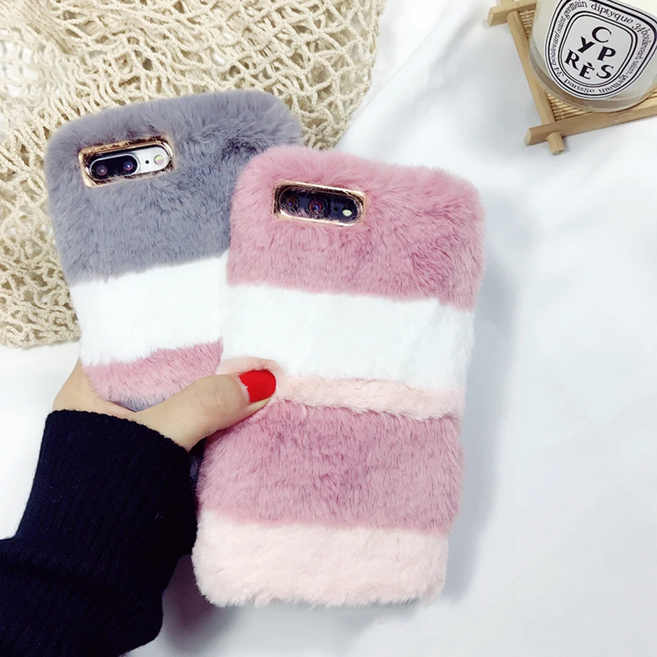 KISSCASE пушистый мех чехол для на айфон 5 5S SE 6 6S 7 8 Plus X Мягкий из ТПУ iPhone зимний