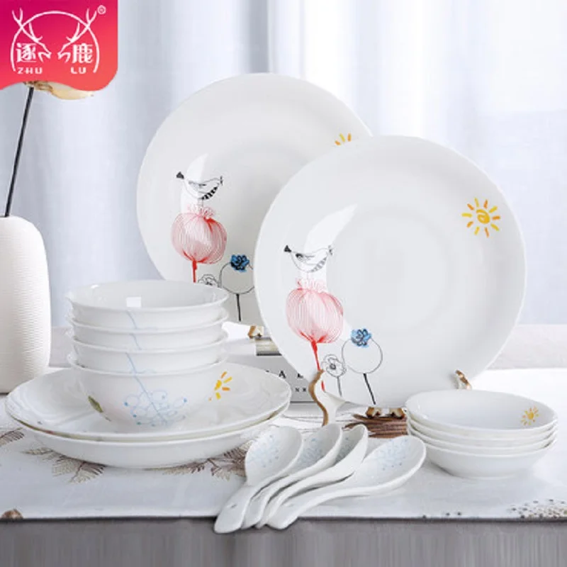 Костяной фарфор 16 шт. посуда Guci набор посуды простая Бытовая миска для свежей еды