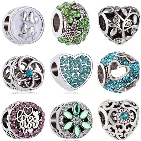 

Btuamb New Arrival European Crystal Hollow Heart Star Tree Cherry Bow Charms Beads Fit Pandora Bracelets for Women DIY Jewelry