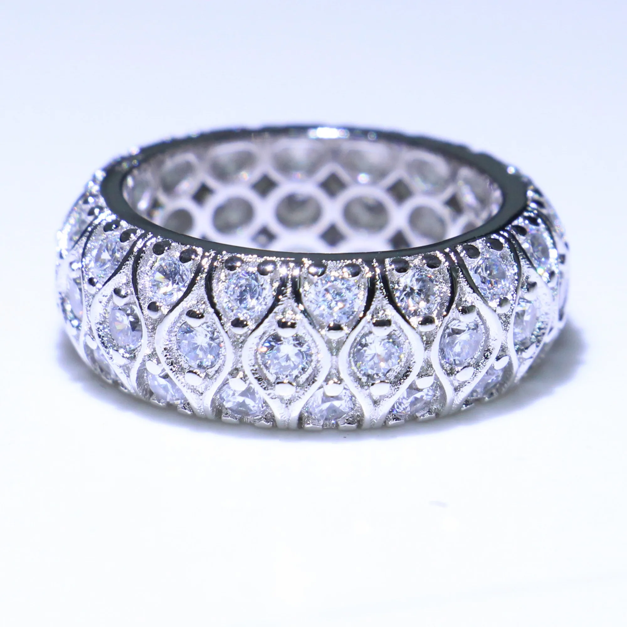 Size 5-10 Vintage Jewelry 925 Sterling Silver Horse Eye 5A White Clear Cubic Zirconia Party Women Wedding Finger Band Ring Gift | Украшения
