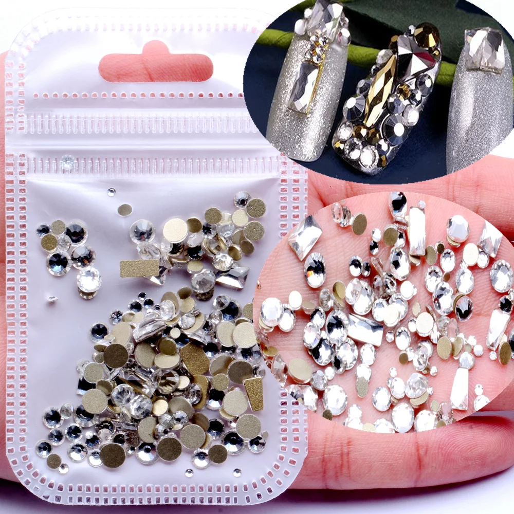 Нью Йорк Storm Nail Flatback Rhinestone Super Flash Смешанная трапециевидная прямоугольная