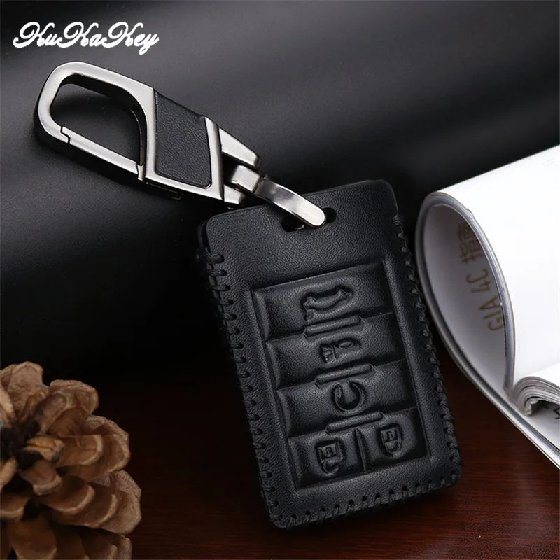 Genuine Leather Remote Key Case Fob Shell Cover Skin Holder For Cadillac CTS Escalade SRX ATS STS Square 4&amp5 Button 2015-2019 |