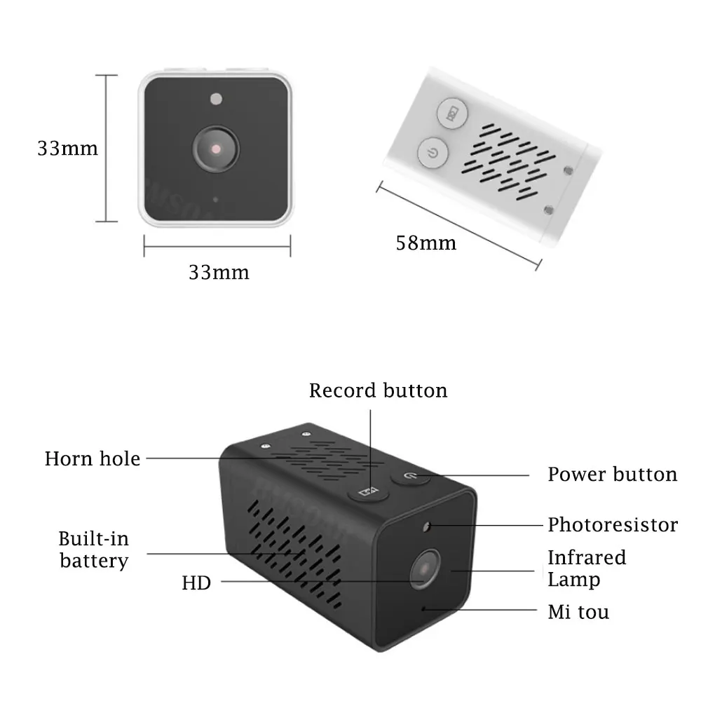 Мини wifi камера 1080P Двусторонняя аудио 120 градусов с широким обзором беспроводная