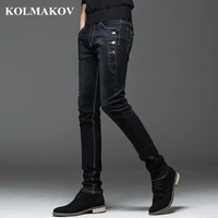 kolmakov 2021 new mens denim jeans straight full length pants with high elasticity slim pants for man fashion mid waist jeans