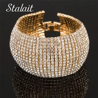 luxury full shiny cubic zirconia bracelets for women multilayer gold color braceletsbangle for femme bridal wedding jewelry