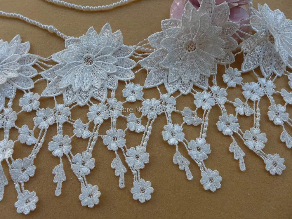 

5 Yards New Flower Fringe Lace Fabric Trim In White Milk Silk DIY Sewing Accessories Wedding Lace