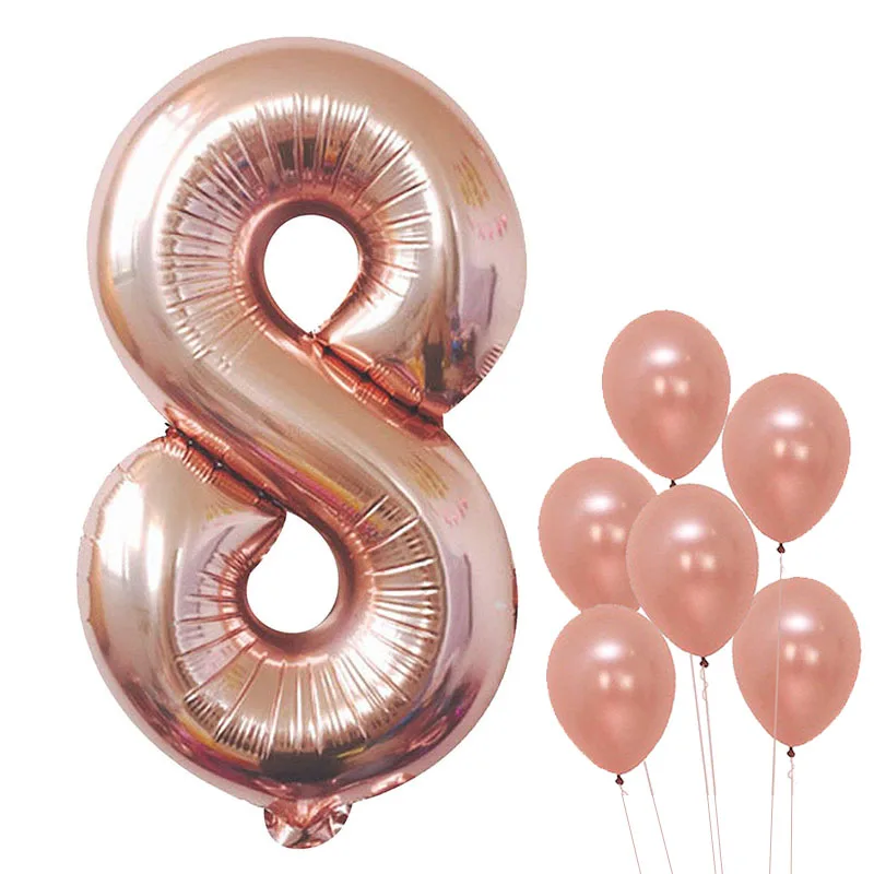 rose gold 8 Lincaier розовое золото 1st 2 3 4 5 6 7 8 9 18 21 30 40 50 60 лет с днем рождения Количество воздушных шаров вечерние украшения для детей и взрослых - Цвет: rose gold 8