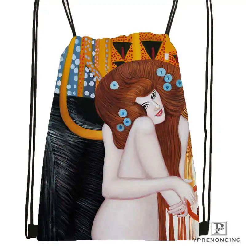 Drawstring Backpack Пользовательские искусства Густав Климт#9 Drawstring сумка-рюкзак милый рюкзак детский Ранец(черный назад) 31x40 см#180531-02-40 - Цвет: Drawstring Backpack
