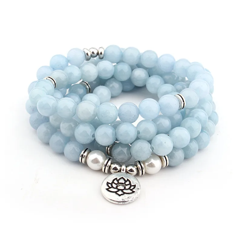 

Fashion Blue women bracelet 108 mala yoga bracelet Howlite Natural Stone with Lotus charm Bracelet