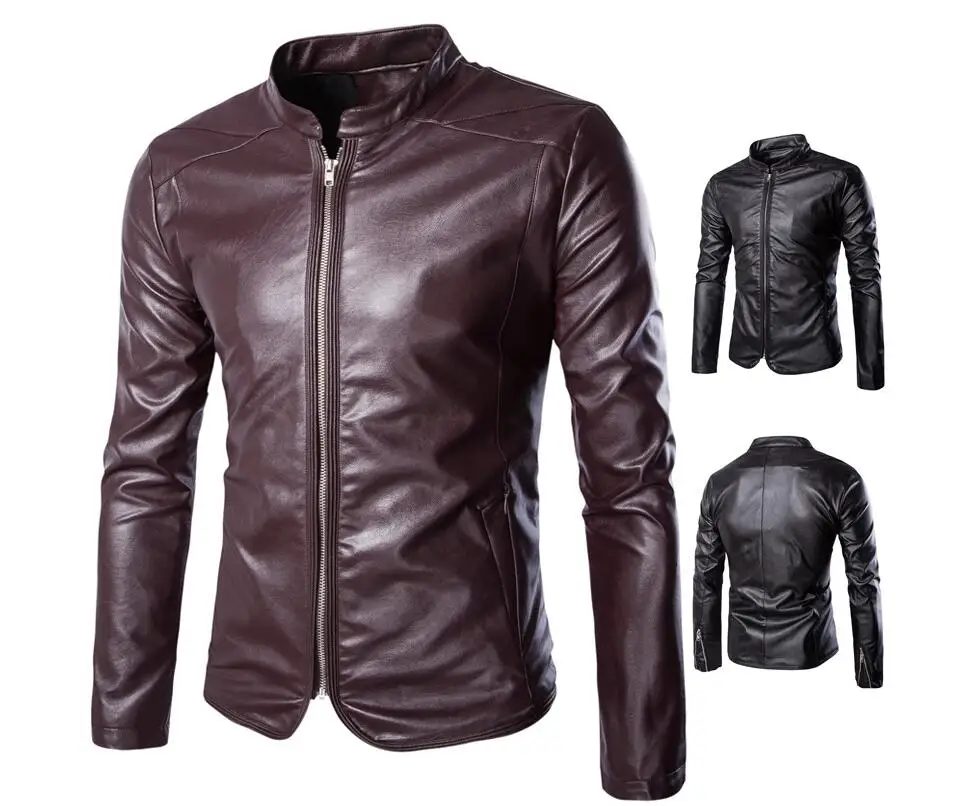 Мужская кожаная куртка облегающее мотоциклетное кожаное пальто мужские куртки