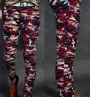 red fleece lining Высокое качество, Новое поступление, мужские узкие брюки с цветочным принтом для мужчин, узкие брюки, Подходят Хлопковый Повседневный для мужчин, брюки, большие размеры 28-36 - Цвет: red fleece lining