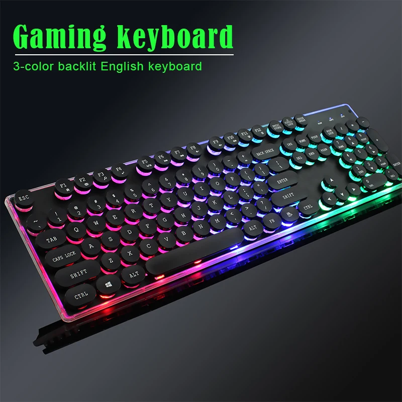 Ультра-тонкая винтажная панк круглая подсветка игровая клавиатура 104 клавиш