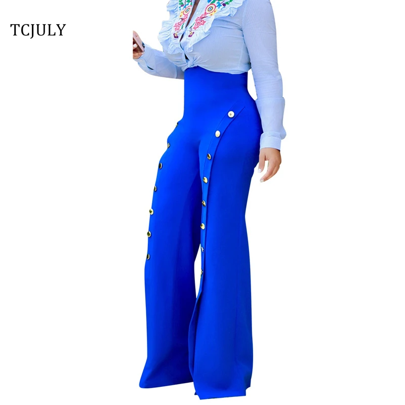 Женские брюки с высокой талией TCJULY облегающие пуговицами и пуш апом|flare pants|women flare
