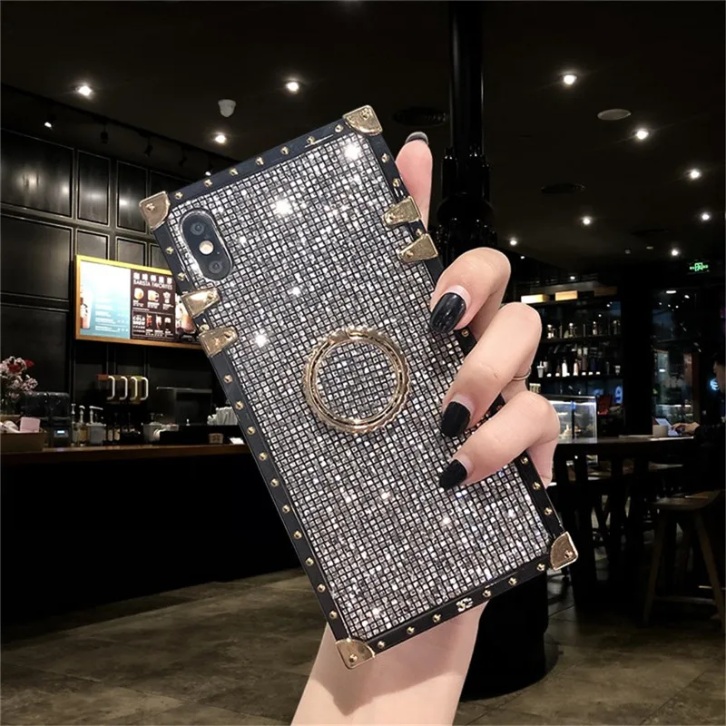Квадратный металлический чехол подставка для iPhone 12 11 Pro MAX 6 6S 7 8 Plus XS XR X Samsung S20 Ultra S8