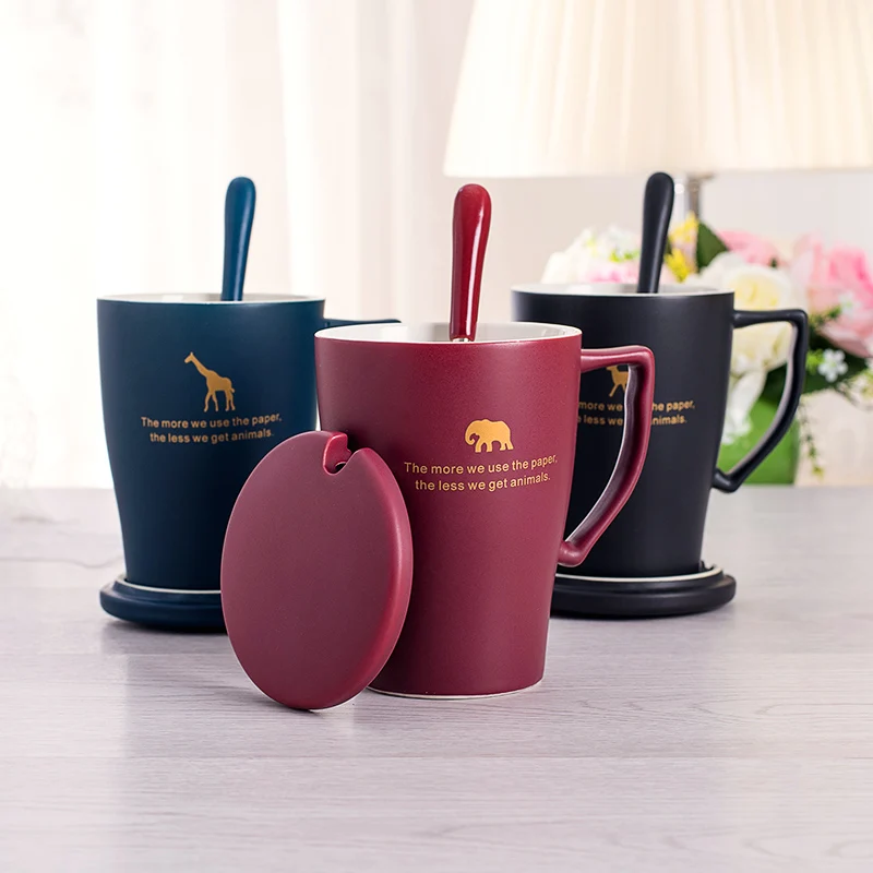 Керамические кружки с логотипом животных крышкой и ложкой необычная кружка
