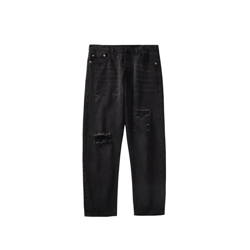 

2019 Spring and Autumn Feeling Old Pants Korean version of Loose Straight Pants Handsome Hole Jeans Men's Nine Points Pants