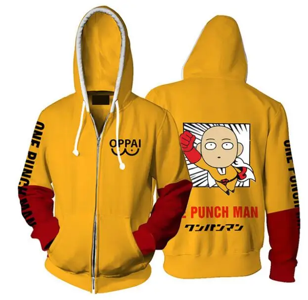 Японское аниме One Punch Man Hoodies Oppai 3D печатная куртка с капюшоном Уличная