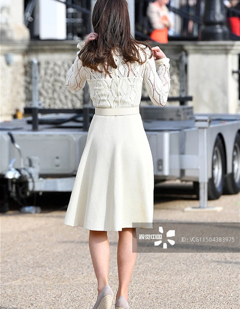 

2017 Kate Middleton Princess Dress New Lace Patchwork Long Sleeve Elegant Dresses