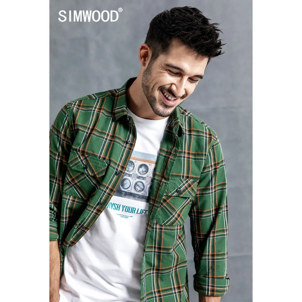 Мужская клетчатая рубашка SIMWOOD модная повседневная высокого качества брендовая