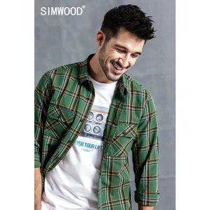 Мужская клетчатая рубашка SIMWOOD, модная повседневная рубашка высокого качества, брендовая уличная одежда, модель 190123 на осе
