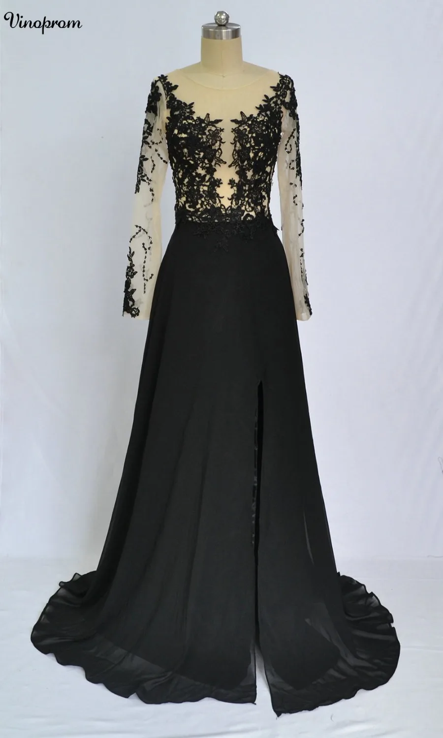 Платье для выпускного вечера черное шифоновое и кружевное платье-трапеция с
