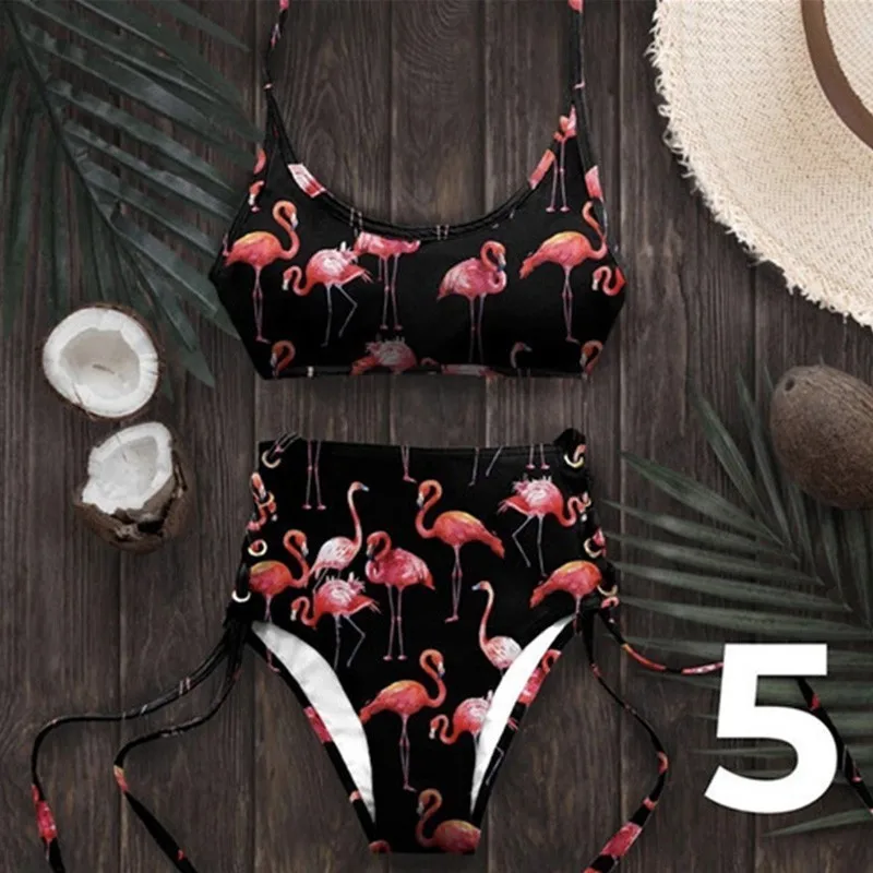 Сексуальный комплект бикини с лямкой на шее и принтом бандажный купальный костюм